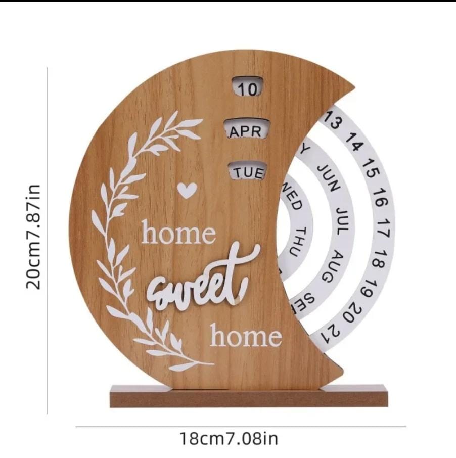 Wooden Creative Perpetual Calendar Home Decoration Office Desk Ornaments Manual Rotating Turntable Calendar
