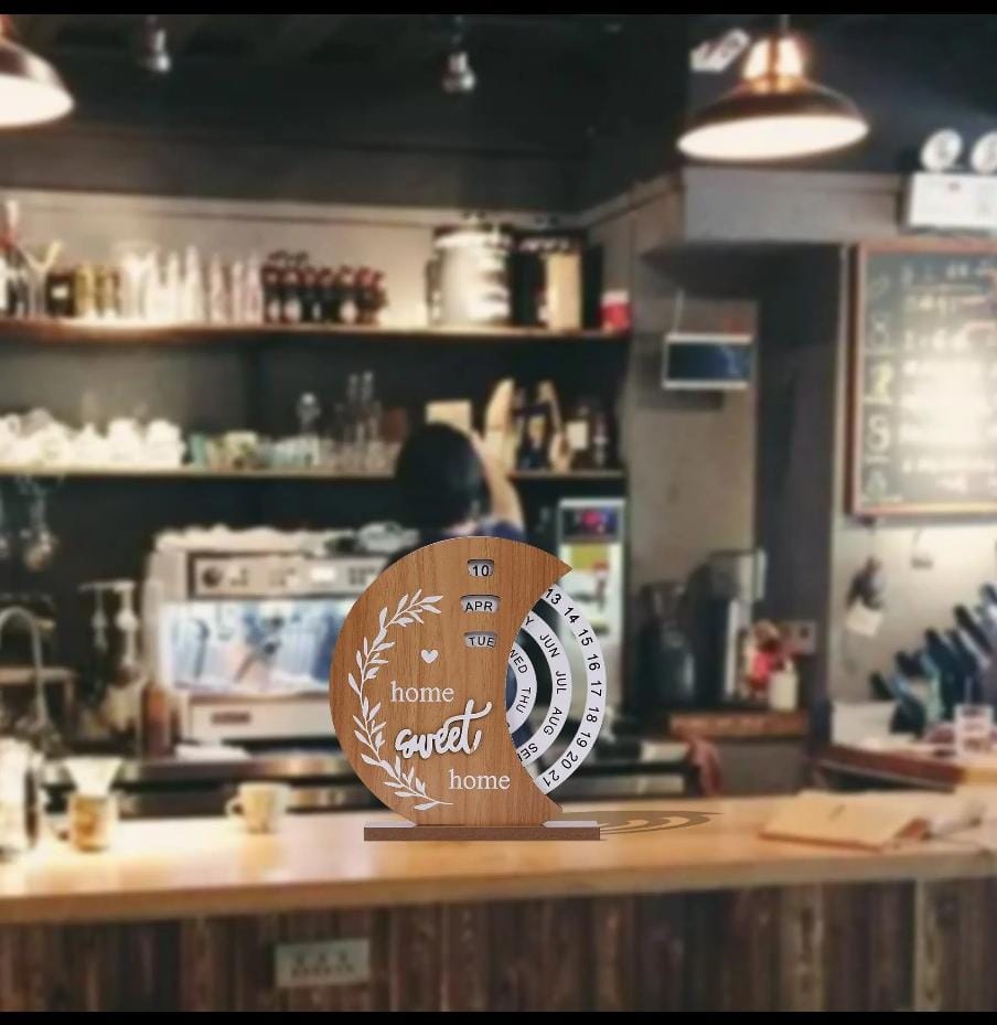 Wooden Creative Perpetual Calendar Home Decoration Office Desk Ornaments Manual Rotating Turntable Calendar