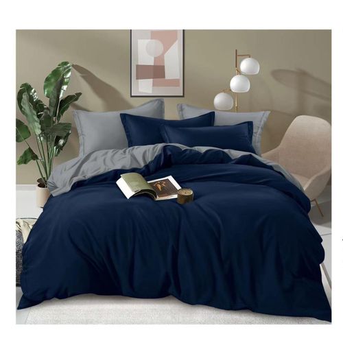 Plain Double Sided Duvet Cover Set- Navy blue