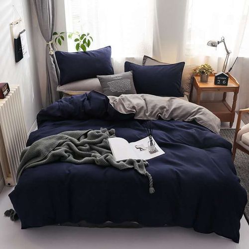 Plain Double Sided Duvet Cover Set- Navy blue