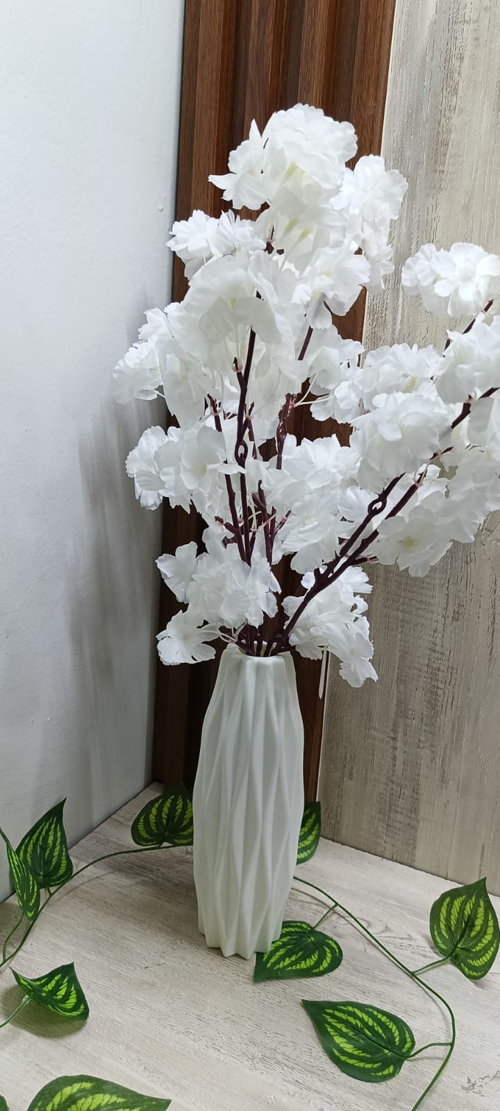 Nordic Artificial Flowers cherry blossom with Vase- White