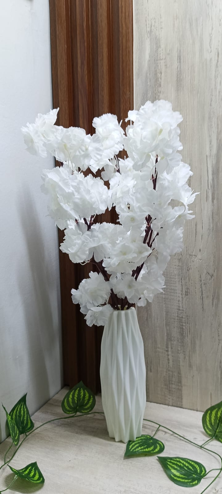 Nordic Artificial Flowers cherry blossom with Vase- White