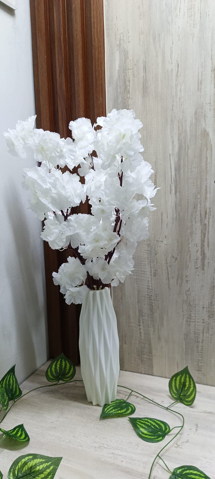 Nordic Artificial Flowers cherry blossom with Vase- White