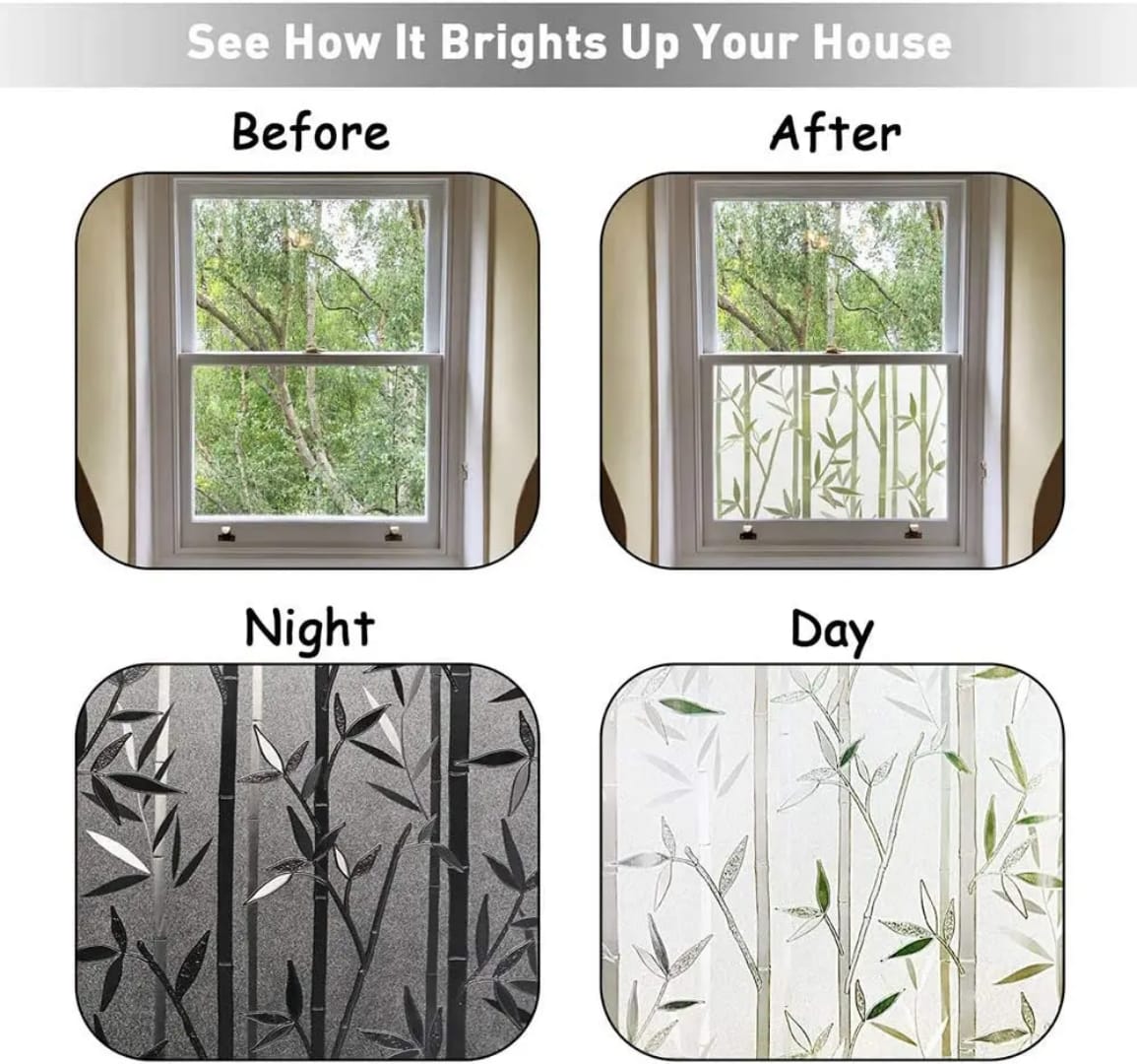 Privacy Window Film Static Cling Sticker- Bamboo Design