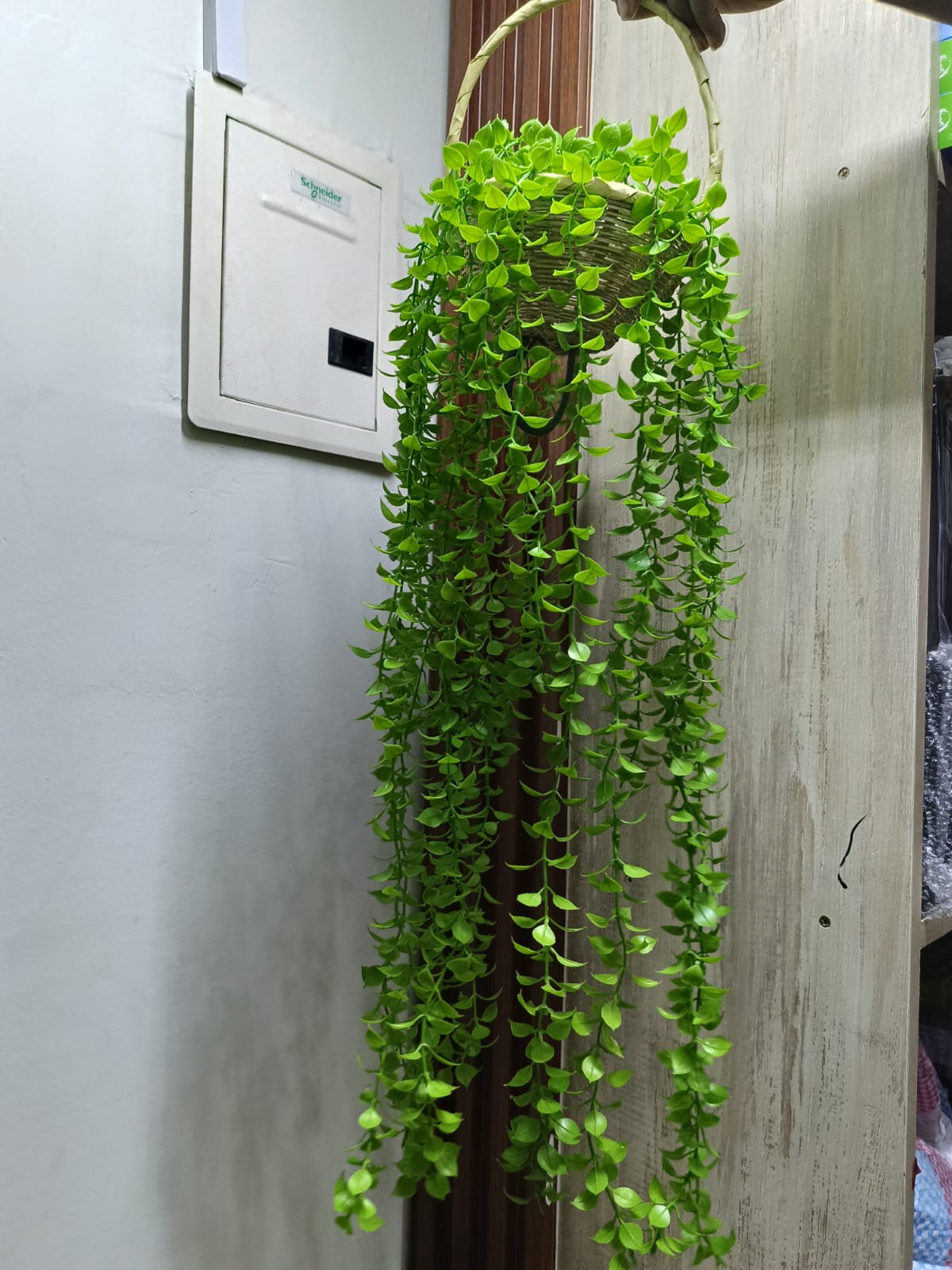 Decor Balcony hanging flower all green with woven Pot