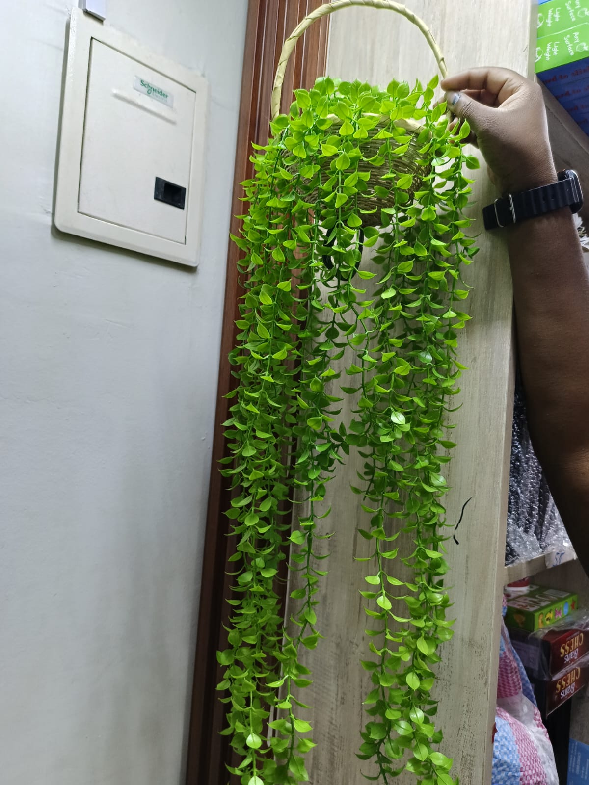 Decor Balcony hanging flower all green with woven Pot