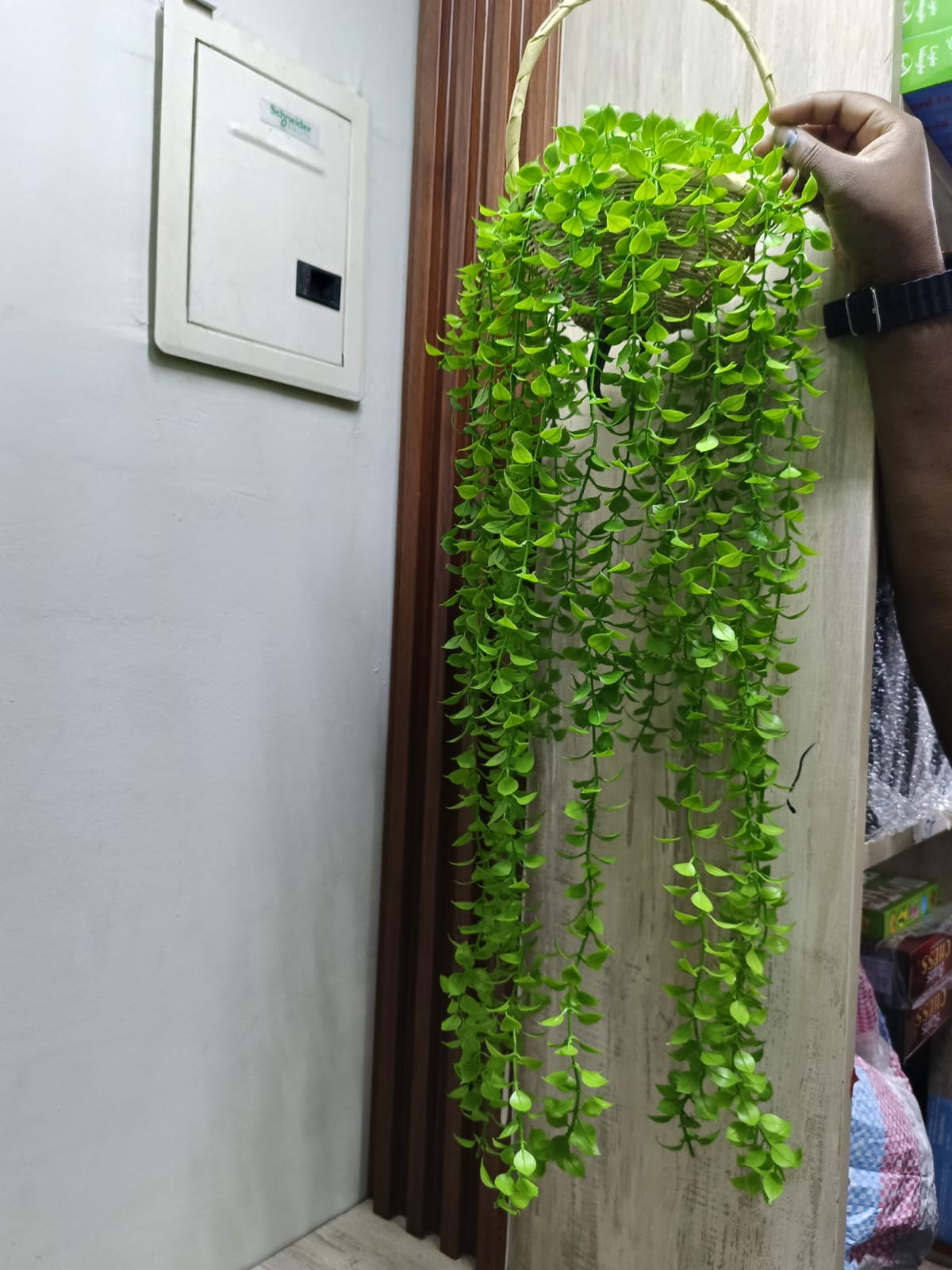 Decor Balcony hanging flower all green with woven Pot