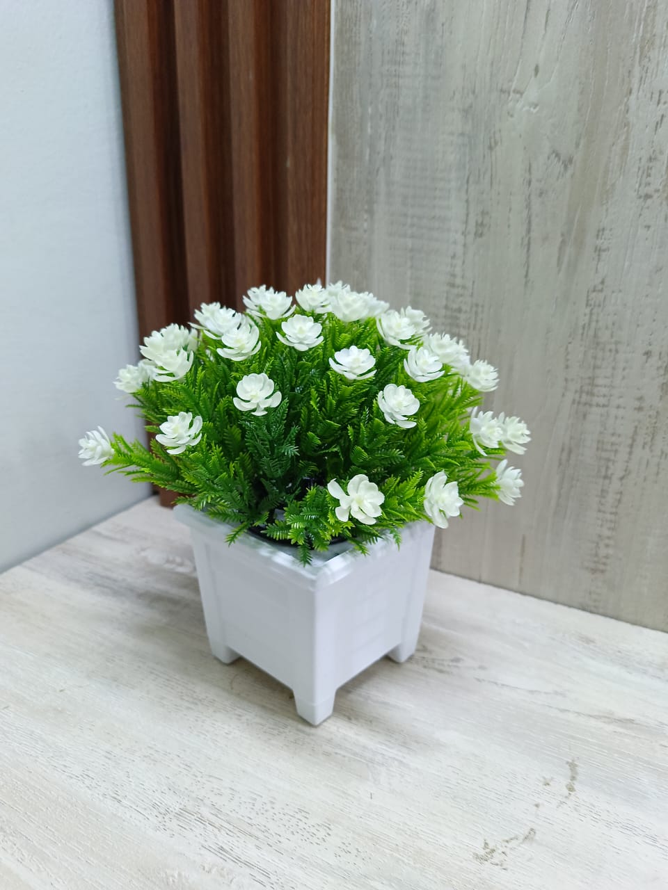 Table Top Bonsai with White flower, decor stones