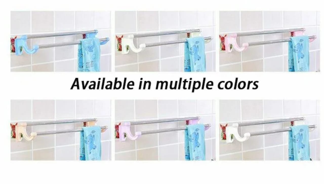 Self adhesive Double Pole Towel Holder, Towel Rack do both kitchen and  Bathroom Accessories