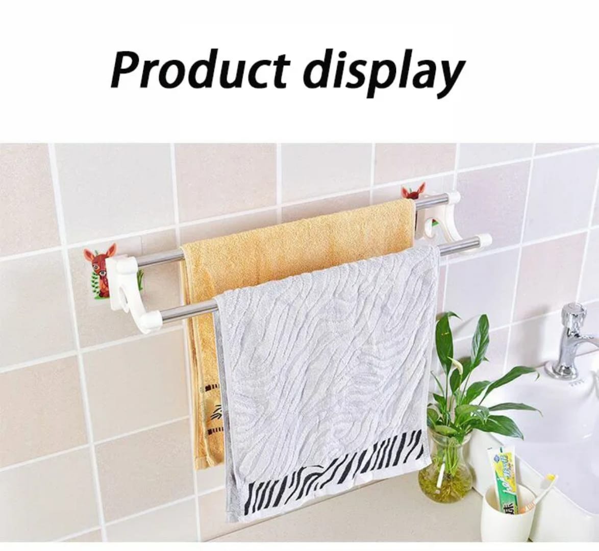 Self adhesive Double Pole Towel Holder, Towel Rack do both kitchen and  Bathroom Accessories