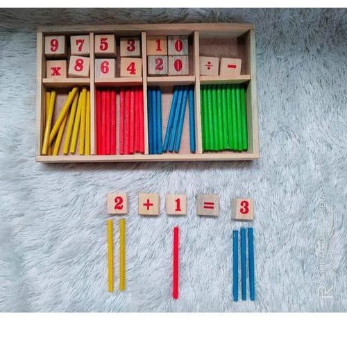 Counting Number Blocks and Sticks / Montessori Toys for Kids Learning / Homeschool Supplies for Math manipulatives / Toddlers Educational Wooden rods with Storage Tray