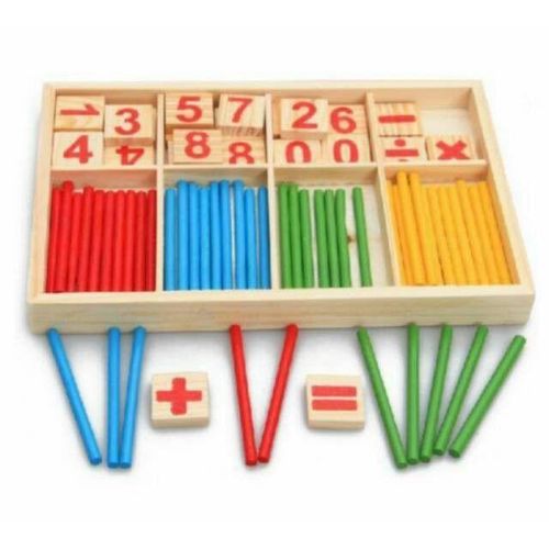 Counting Number Blocks and Sticks / Montessori Toys for Kids Learning / Homeschool Supplies for Math manipulatives / Toddlers Educational Wooden rods with Storage Tray