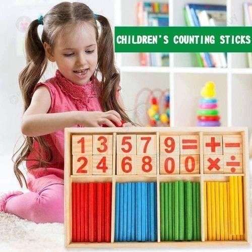 Counting Number Blocks and Sticks / Montessori Toys for Kids Learning / Homeschool Supplies for Math manipulatives / Toddlers Educational Wooden rods with Storage Tray