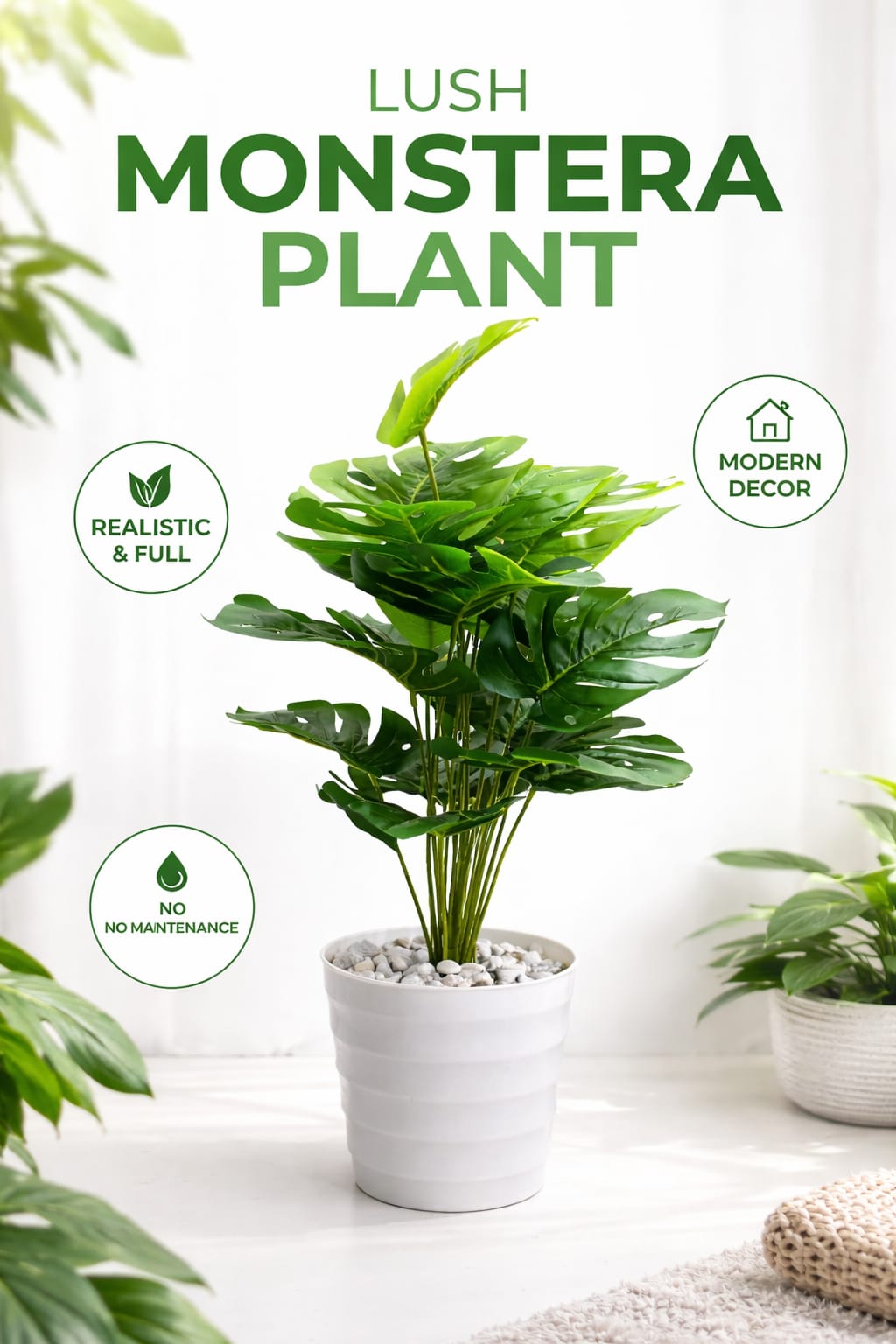 Artificial Monstera Flower , Decor Stones Plus A spiral Vase- wht-  Makes your house look fantastic and beautiful