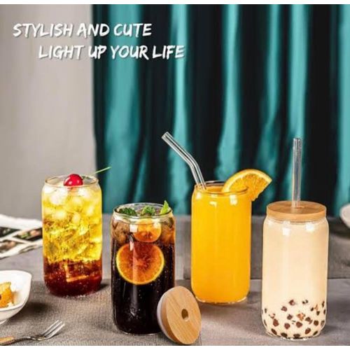 500ml Smoothie Bamboo lid glass jar with glass straw