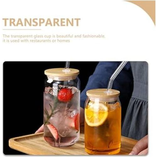 500ml Smoothie Bamboo lid glass jar with glass straw
