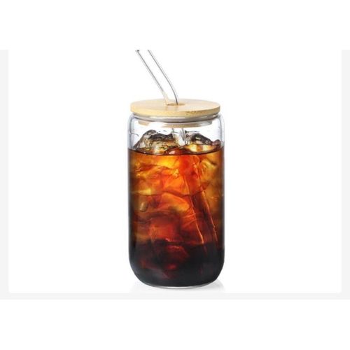 500ml Smoothie Bamboo lid glass jar with glass straw