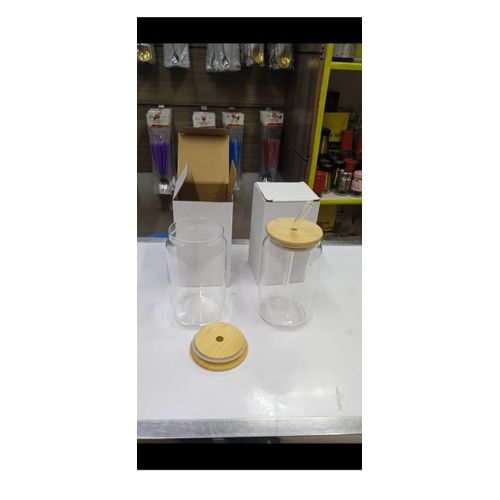 500ml Smoothie Bamboo lid glass jar with glass straw