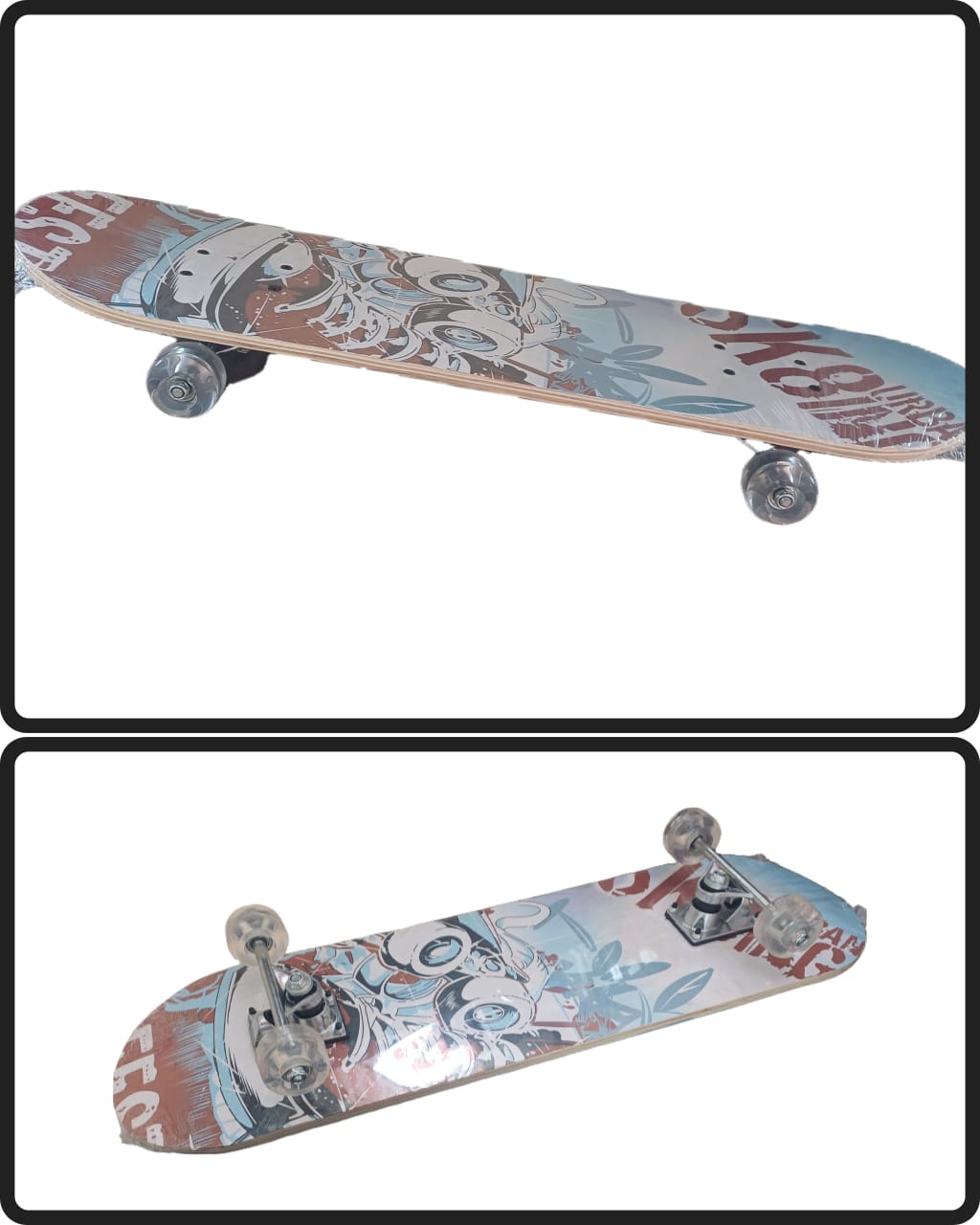 Four Maple Wood Multi Color Skating Board skateboard fully assembled-inch board Nonslip Surface for stable skating.4 Anti Shock PU wheels for kids 6-15 Year old.