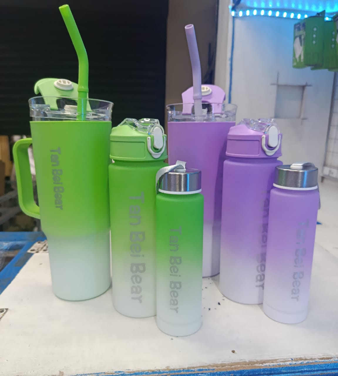 New 3PCS Set 1200ml 650ml 280ml Water Bottles Car Cup Stanley Cup Design Bottle Ice Bar Cup Plastic Sports Mug Large Capacity Frosted Water Bottle Coffee Cup