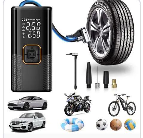 CLEARANCE OFFER Rechargeable Wireless Electric Air Compressor, Car Tyre Pressure Pump Inflator with LCD Display for cars, Motorcycle, Bike, Ball 150psi Inflating Digital Gauge