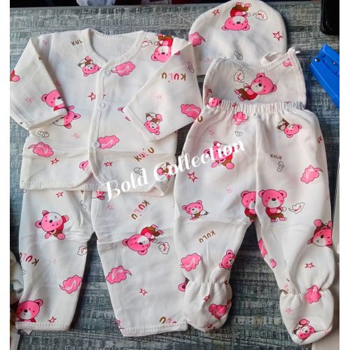 CLEARANCE OFFER Lucky Star 5PCs Warm Newborn Baby GIRL Set Of Sweater/2trauser/cap/bib
