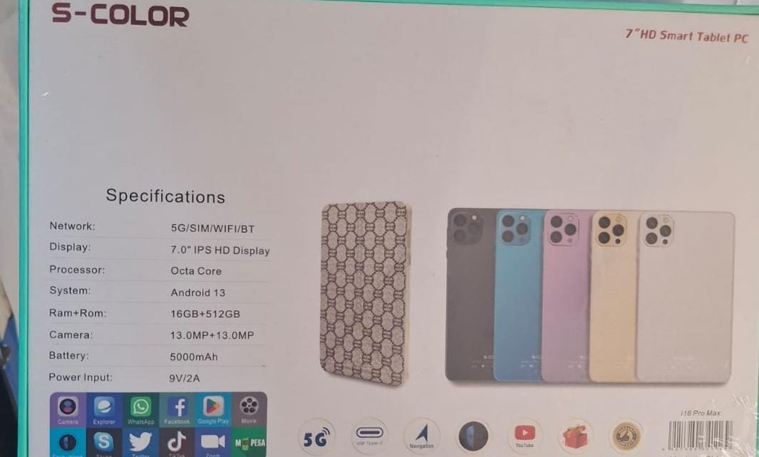 1Pc High Quality S-COLOR  7" HD Smart tablet  5G with  Sim Card slot Android 13 16GG + 256GB 13.0Mp + 13.0 Mp Camera 5000mAh  battery