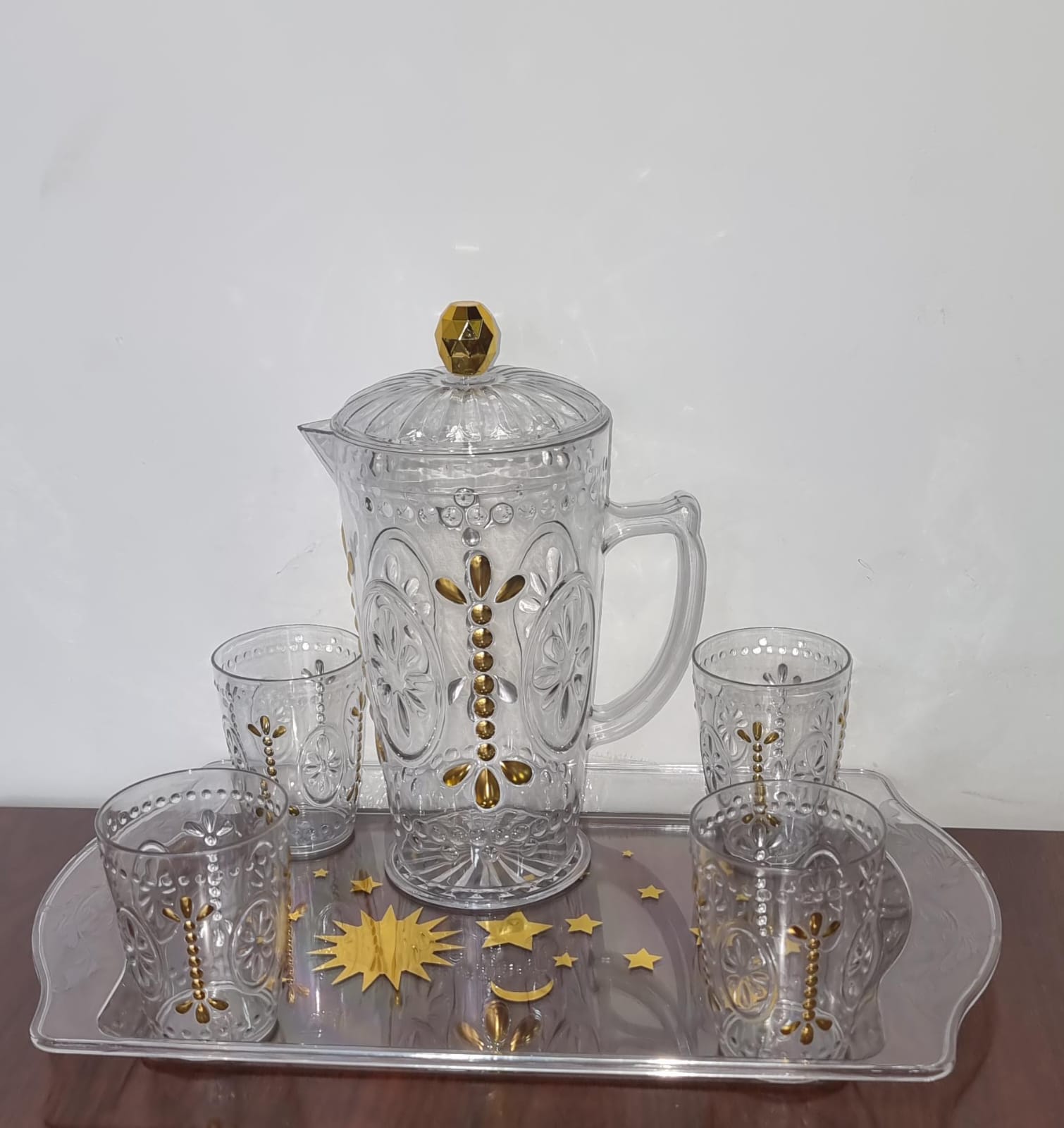 NEW ARRIVAL!!! Classy High Quality Acrylic water sets consisting of a tray, 2.3L jug, 4 tumblers, 290ml each set