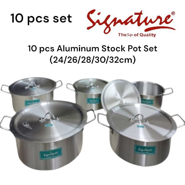 💎 LIMITED STOCK OFFER 💎 - [🔥HOT DEALS 🔥 🥑🌽ONLY AT KILIMALL !!! ]  10Pcs Brand New Very Quality Durable Signature Aluminium Stock Pot Set with Lid Size: 24,26,28,30,32cm  at Affordable Price