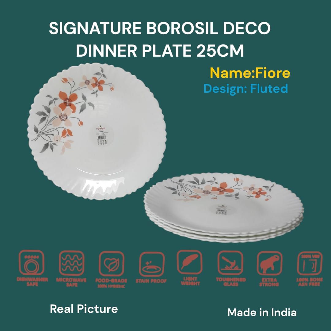 [ ⚡ IN DEMAND OFFER ⚡ + ADDED OFFERS 🤩🤩✨ !!! ]  6Pcs Classy Very Quality Durable Signature Borosil Deco Dinner Plate 25cm at Affordable Price