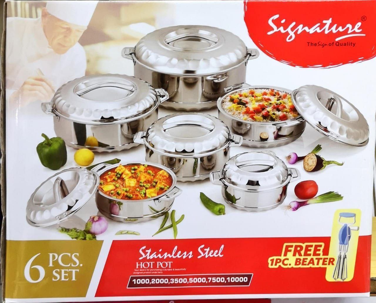 [🔥HOT DEALS 🔥 !!! ]  6Pcs Brand Classy Big Size Stainless Steel Insulated Hotpot ✅Comes with 2 serving spoon ( Capacity 1 litre ,2 litre ,3.5 litre ,5 litre ,7.5 litre & 10 litres ) at Best Price