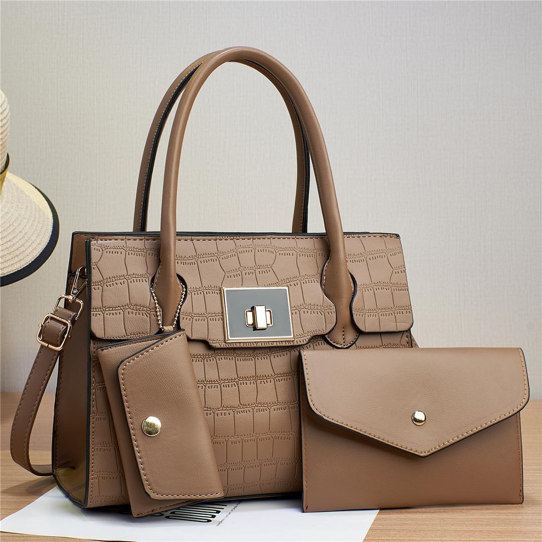 3in1 Classic Trendy Ladies Handbag Women Shoulder Bag Strap Adjustable Fashion Bag Zipper Closure Girls Crossbody Bag with Purse or Wallet and Sling Bag