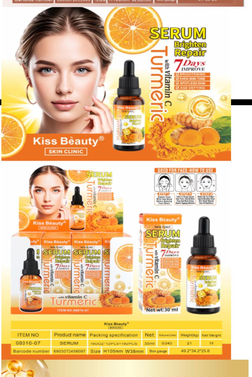 Kiss Beauty Tumeric Serum With Vitamin C Effective in Brightening, Repairing Face Serum