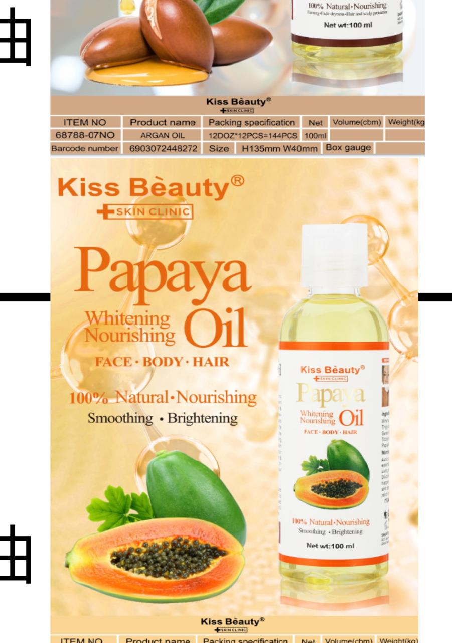 Kiss Beauty Papaya Oil Pawpaw Face, Body, Hair Effective in Whitening Nourishing Smoothening Brightening