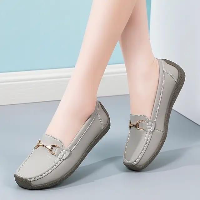 Comfortable Quality Leather Durable Official Classy Loafer Low Wedges  Heels ladies/women shoes Mom Shoes