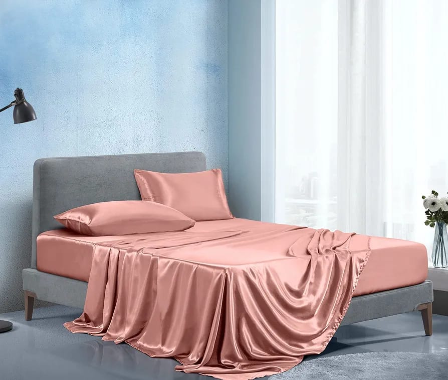 6Pcs of King size Luxury Silky soft Anti static Mulberry Fitted Bedsheets Set (1 flat silk bedsheet , 1 Fitted Silk bedsheet and 4 Pillow cases) Bedding Set