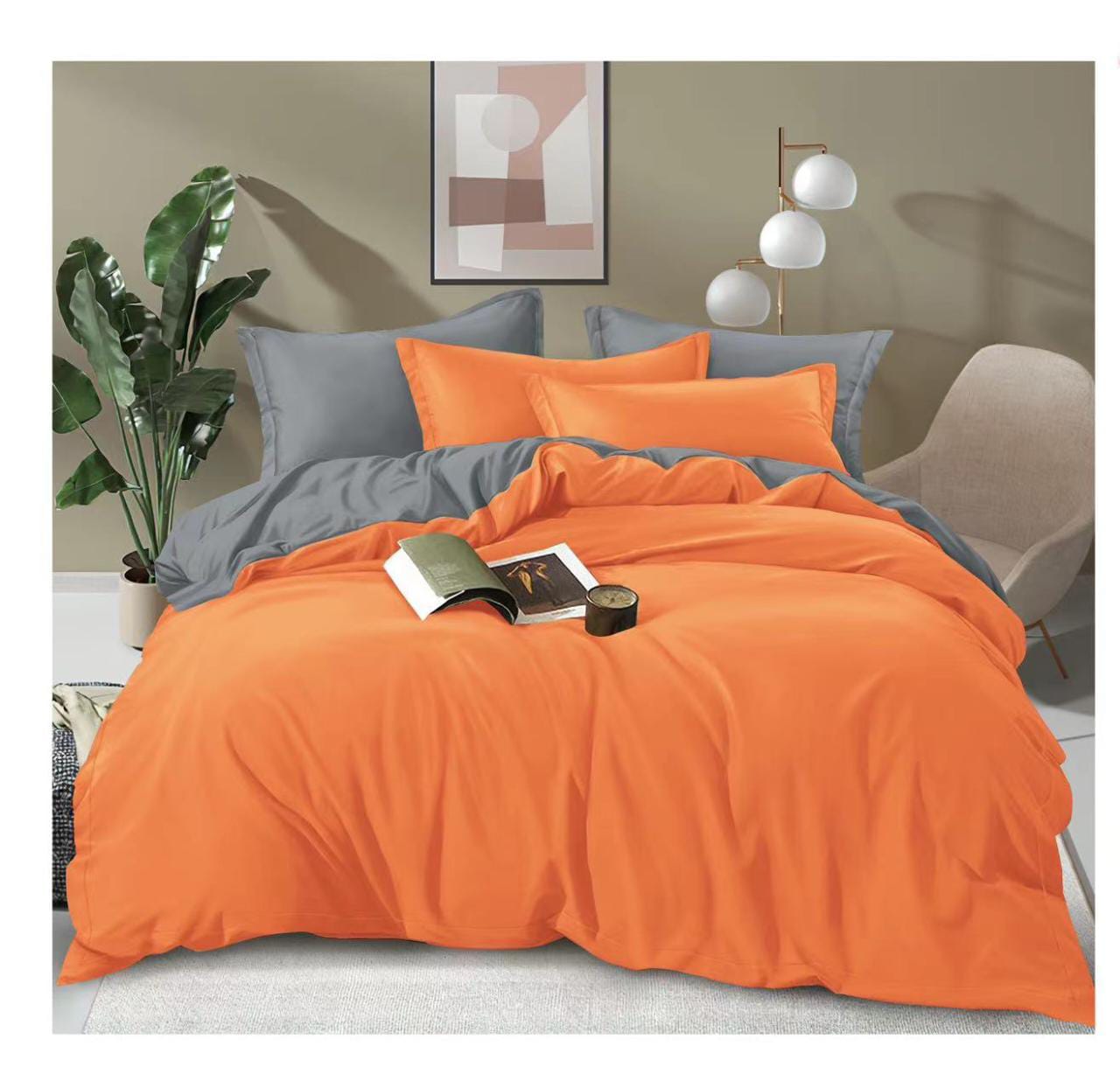 4pcs of Luxury Plain Double sided color Duvet Cover Sets (One Duvet Cover, 2 Pillow Covers or Cases and One Bedsheet) Bedding Set