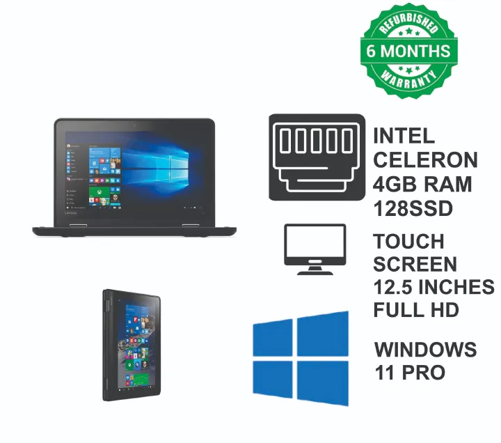 Refurbished LENOVO THINKPAD YOGA 11E X360 | 2-IN-1 TOUCHSCREEN LAPTOP | INTEL CELERON, 4GB RAM, 128GB SSD | 11.6" NOTEBOOK  +Free Mouse + Oraimo Earphone