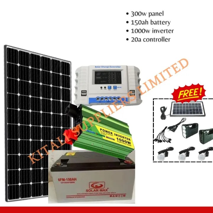300w solar panel, 150ah battery 1000w inverter 20amps controller gd lite