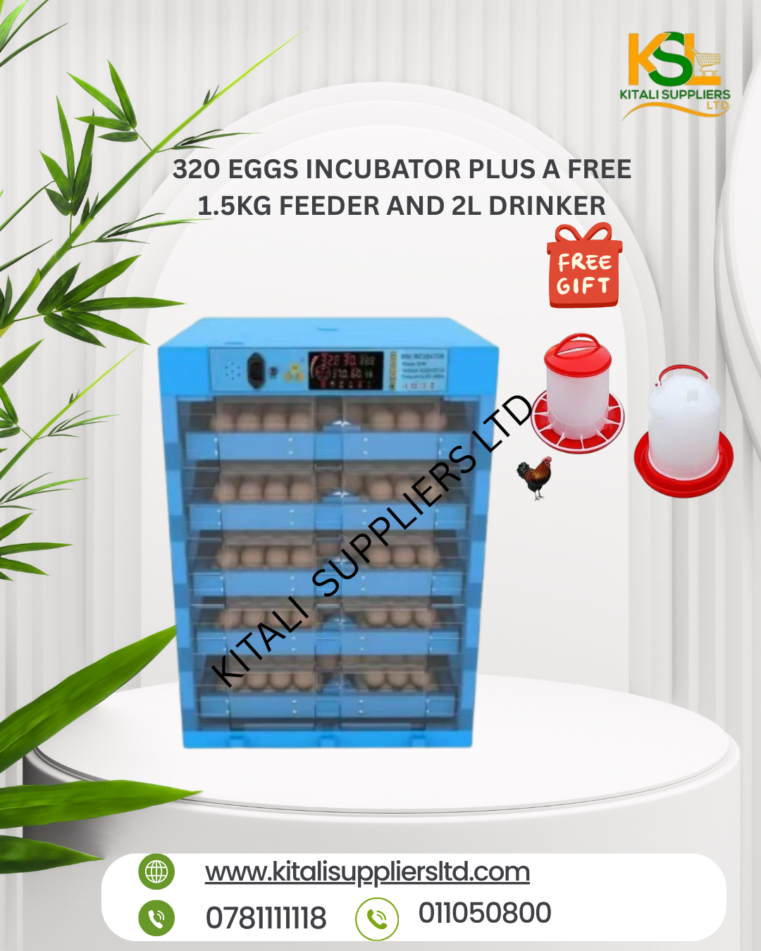 320 EGGS INCUBATOR PLUS A FREE 1.5KG FEEDER AND 2L DRINKER