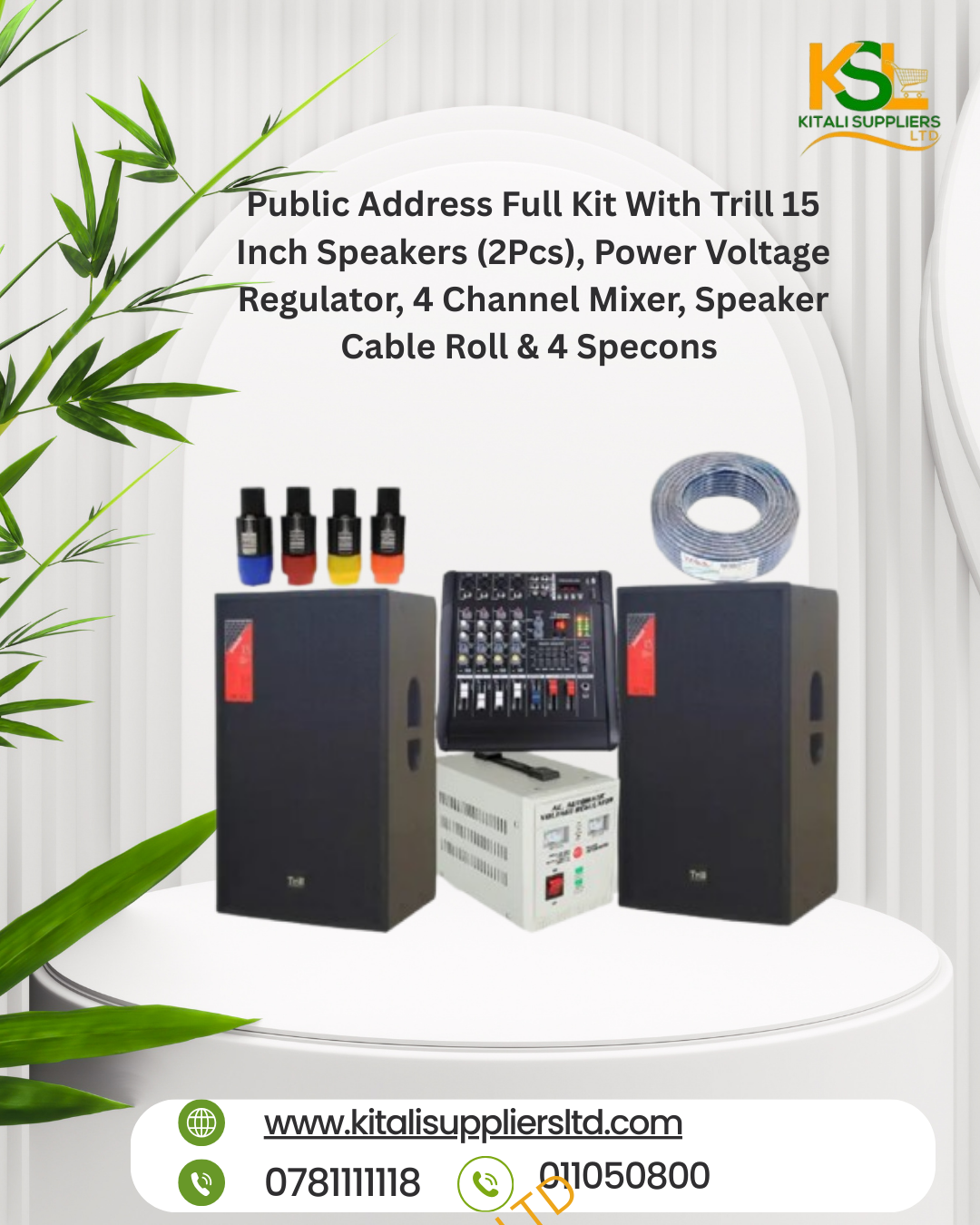 Public Address Full Kit | Trill 15 Inch Speakers PA System for Churches & Events