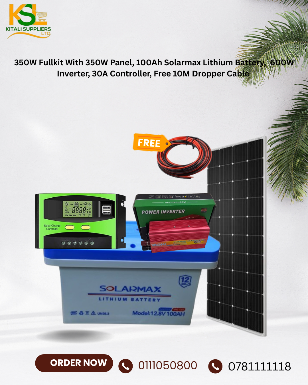 350W Solar Full Kit with 350W Panel, 100Ah Solarmax Lithium Battery, 600W Inverter & 30A Controller