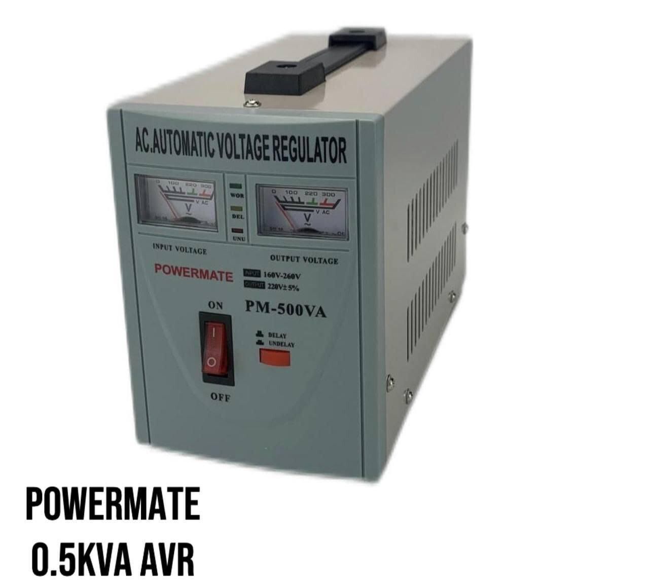 POWERMATE PM-500VA Automatic Voltage Regulator (0.5KVA AVR) – Compact Stabilizer for TVs, Laptops, WiFi Routers & Home Electronics