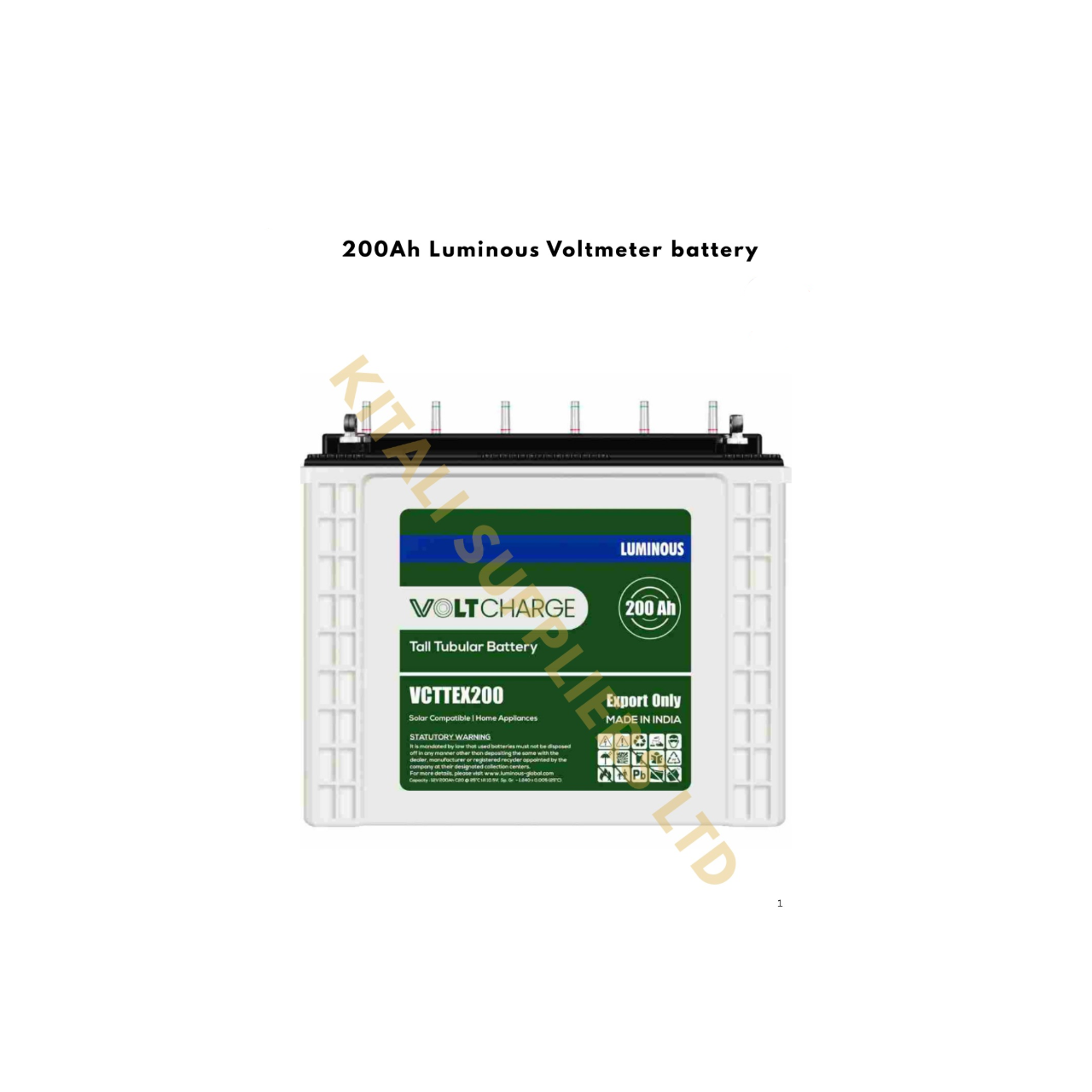 Luminous 200Ah Tall Tubular Battery with Voltmeter – Heavy-Duty Backup Power for Solar & Inverters