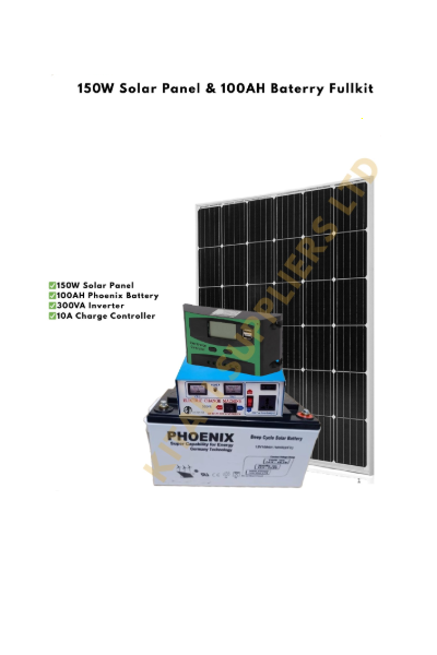 150W Solar Panel Full Kit with 100Ah Battery, 300VA Inverter & Charge Controller – Reliable Off-Grid Power