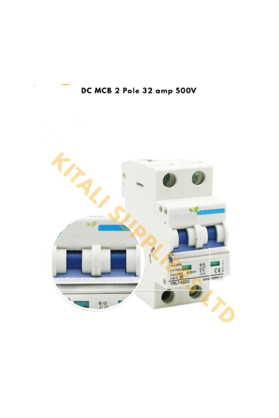 Shop DC MCB 2 Pole 32A 500V for solar power systems. Perfect for battery protection, solar panels & inverter safety. Durable and DIN-rail mounted.