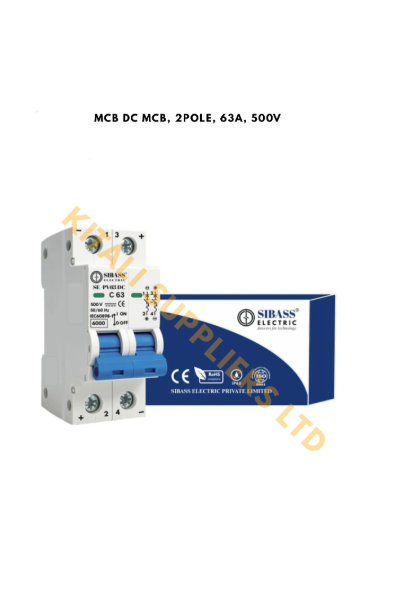 Shop 2 Pole 63A DC MCB for solar systems, inverters & battery banks. Rated 500V, with overload and short-circuit protection. Ideal for high current DC lines.