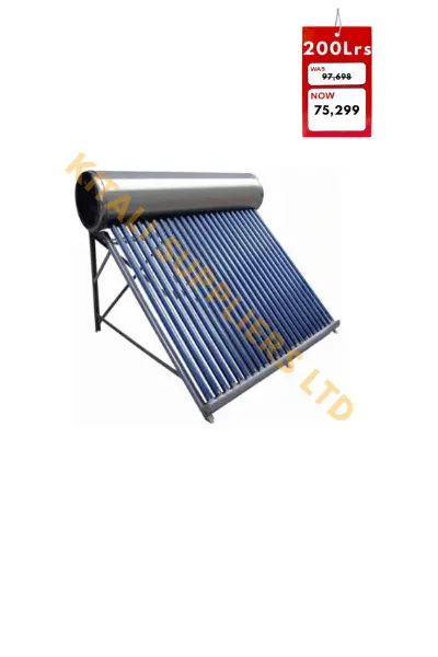 Sustainable 200L solar water heater using solar energy for efficient hot water supply. Durable and easy to install, perfect for medium-sized households and small commercial setups.