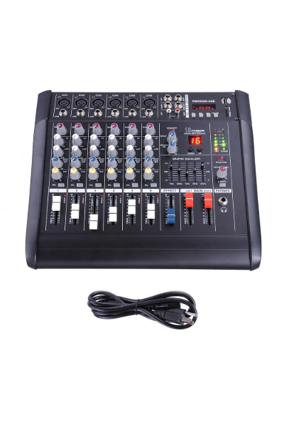 Get the Omax Powered Audio Mixer with 6 channels, Bluetooth & USB support. Perfect for DJs, bands, events, and studios. Shop now for rich, reliable sound!