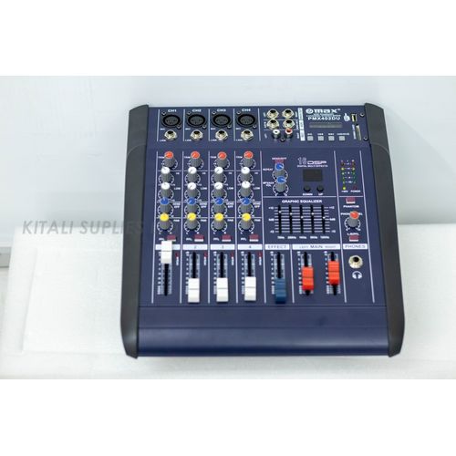 Shop the Max 4-Channel Audio Mixer with amplifier, DSP effects, USB, Bluetooth & MP3 player. Perfect for small events, DJs, or studio mixing. High performance in a compact size.